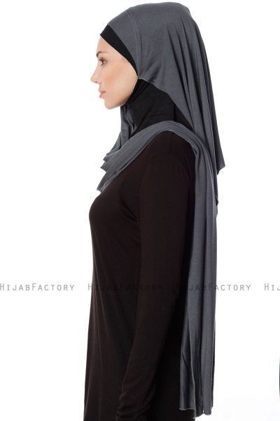 Naz - Donker Grijs & Zwart Praktisch One Piece Hijab - Ecardin