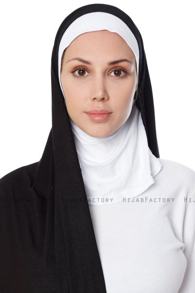Naz - Zwart & Wit Praktisch One Piece Hijab - Ecardin