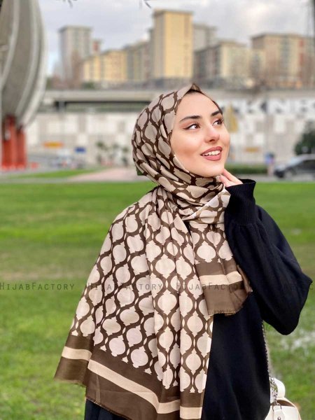 Nona - Bruin Gedessineerde Katoen Hijab - Mirach