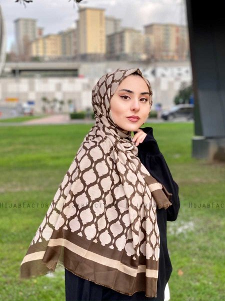 Nona - Bruin Gedessineerde Katoen Hijab - Mirach