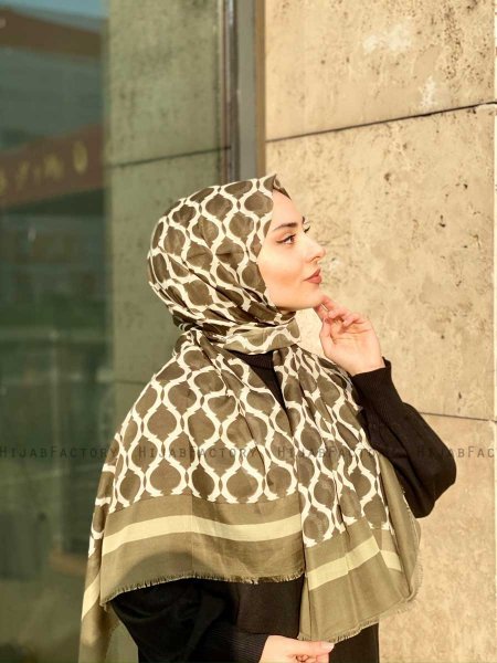 Nona - Khaki Gedessineerde Katoen Hijab - Mirach