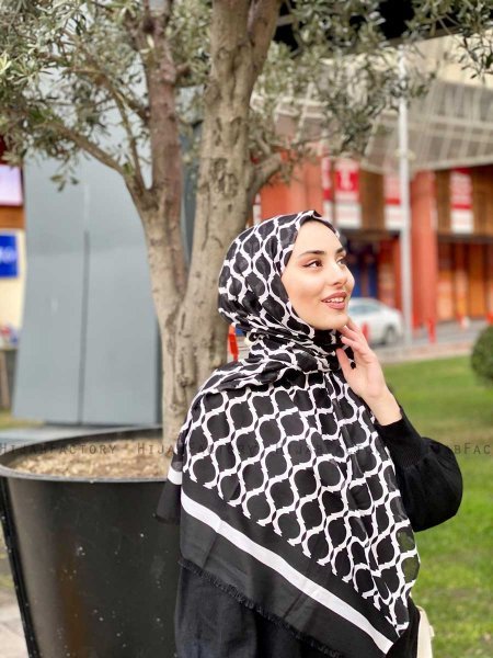 Nona - Zwart Gedessineerde Katoen Hijab - Mirach