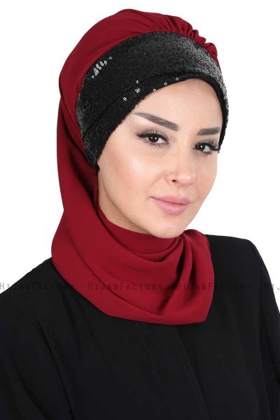 Olga - Bordeaux & Zwart Praktisch Hijab