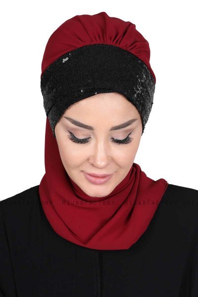 Olga - Bordeaux & Zwart Praktisch Hijab