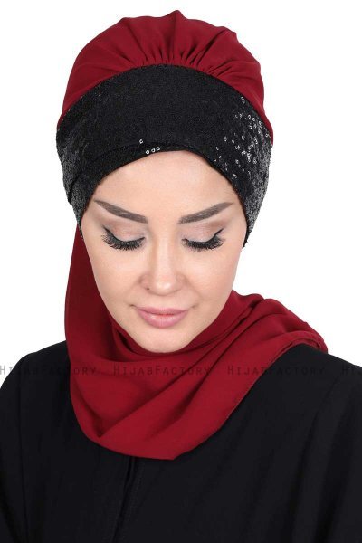 Olga - Bordeaux & Zwart Praktisch Hijab
