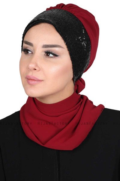 Olga - Bordeaux & Zwart Praktisch Hijab