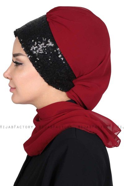 Olga - Bordeaux & Zwart Praktisch Hijab