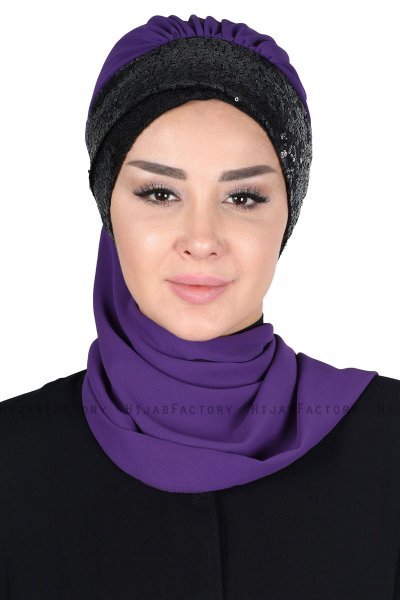 Olga - Purper & Zwart Praktisch Hijab