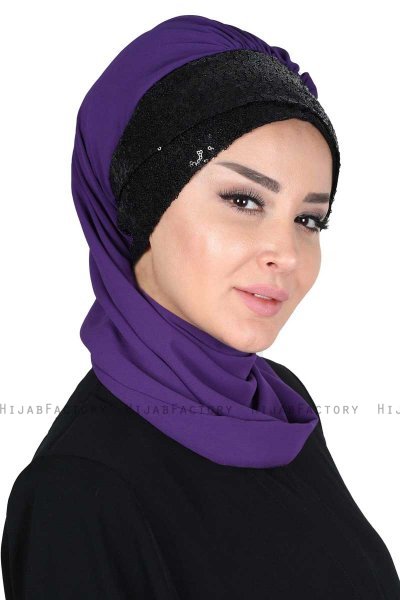 Olga - Purper & Zwart Praktisch Hijab