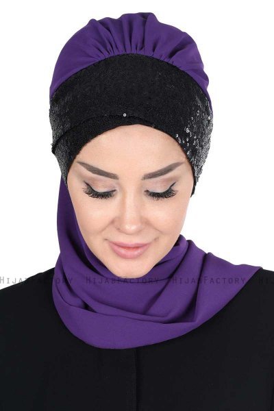 Olga - Purper & Zwart Praktisch Hijab