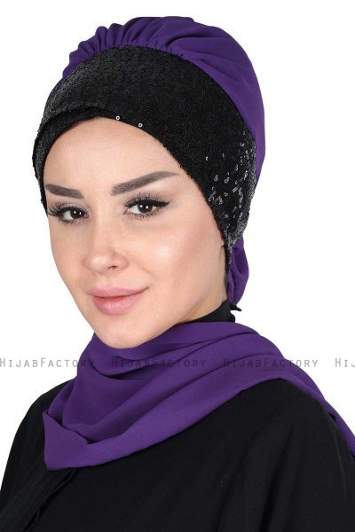 Olga - Purper & Zwart Praktisch Hijab