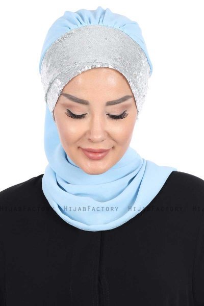 Olga - Lichtblauw & Zilver Praktisch Hijab