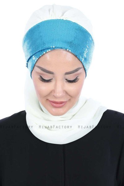 Olga - Offwhite & Blauw Praktisch Hijab