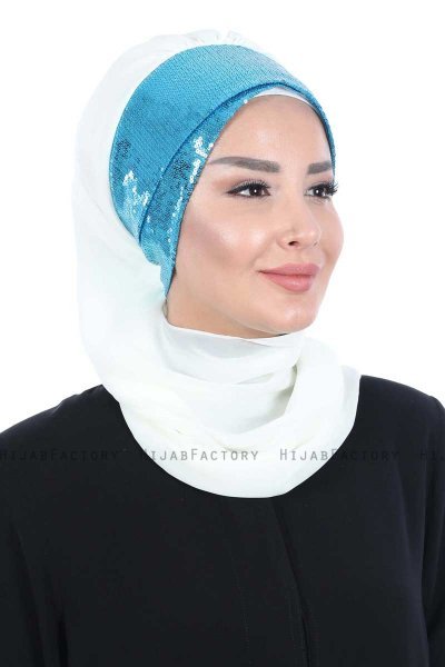Olga - Offwhite & Blauw Praktisch Hijab
