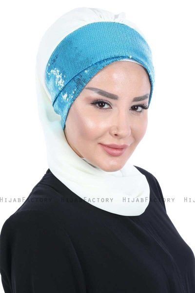 Olga - Offwhite & Blauw Praktisch Hijab