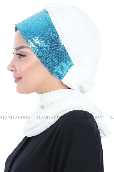 Olga - Offwhite & Blauw Praktisch Hijab