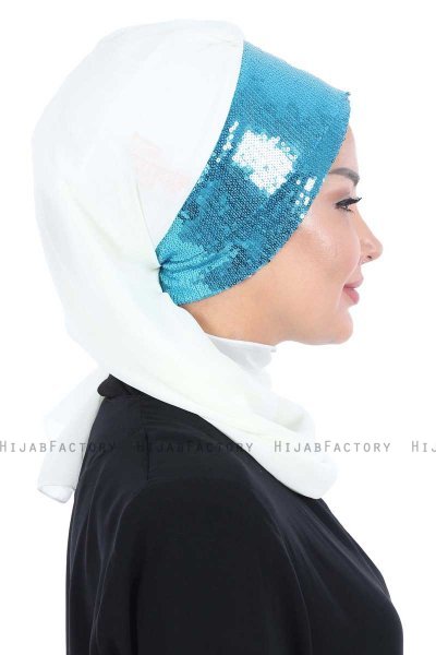 Olga - Offwhite & Blauw Praktisch Hijab