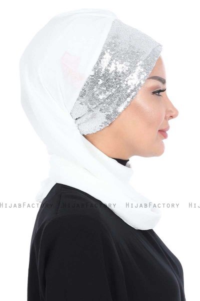 Olga - Offwhite & Zilver Praktisch Hijab