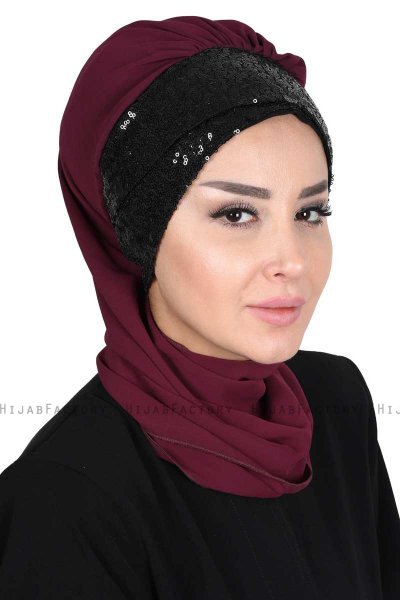 Olga - Pruim & Zwart Praktisch Hijab