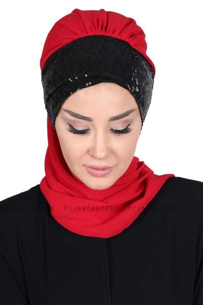 Olga - Rood & Zwart Praktisch Hijab