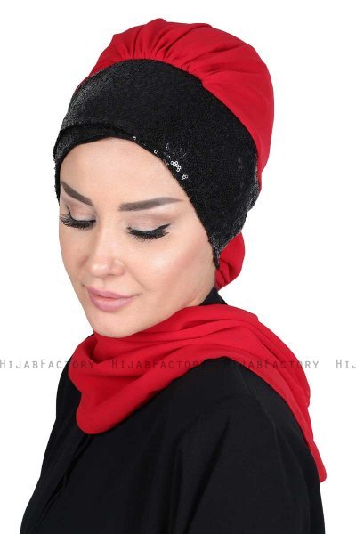 Olga - Rood & Zwart Praktisch Hijab