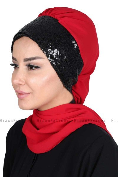 Olga - Rood & Zwart Praktisch Hijab