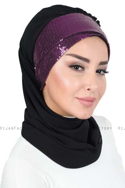 Olga - Zwart & Fuchsia Praktisch Hijab