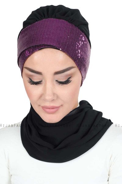 Olga - Zwart & Fuchsia Praktisch Hijab