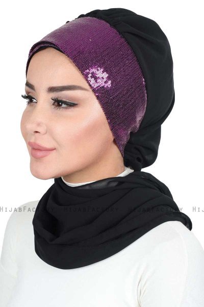 Olga - Zwart & Fuchsia Praktisch Hijab
