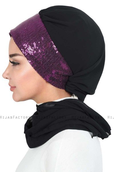 Olga - Zwart & Fuchsia Praktisch Hijab