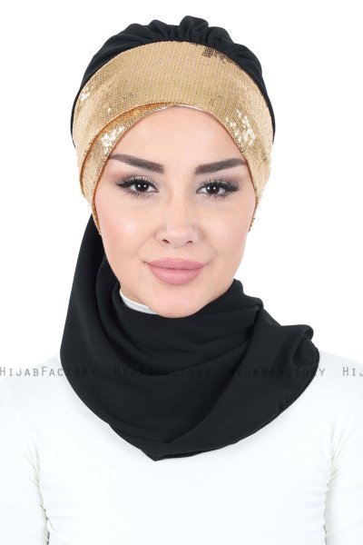 Olga - Zwart & Goud Praktisch Hijab