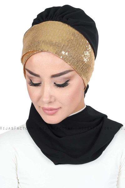 Olga - Zwart & Goud Praktisch Hijab
