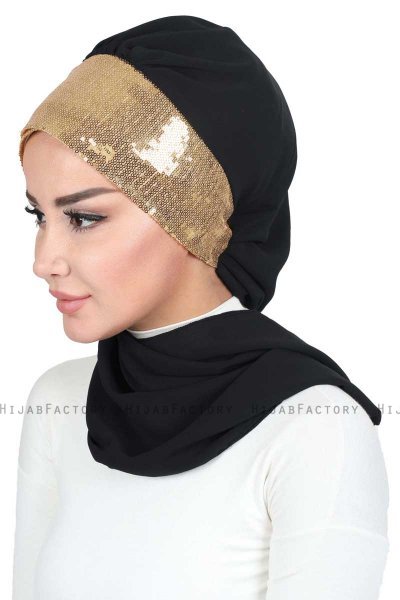 Olga - Zwart & Goud Praktisch Hijab
