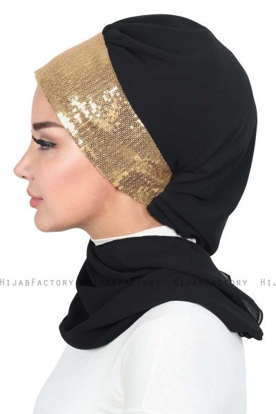 Olga - Zwart & Goud Praktisch Hijab