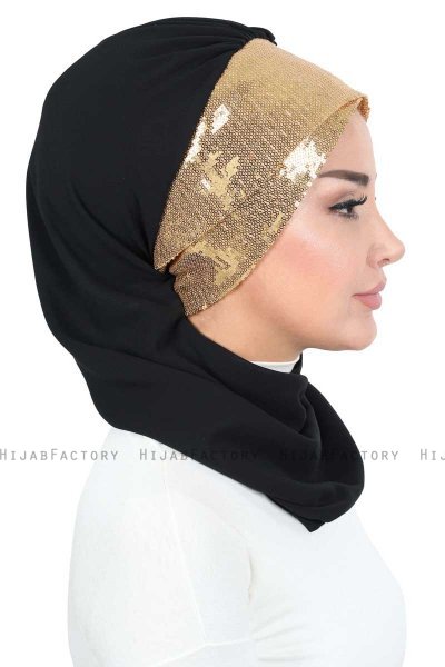 Olga - Zwart & Goud Praktisch Hijab