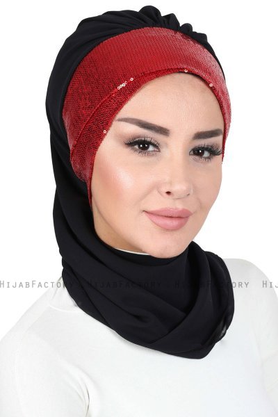 Olga - Zwart & Rood Praktisch Hijab