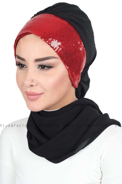 Olga - Zwart & Rood Praktisch Hijab