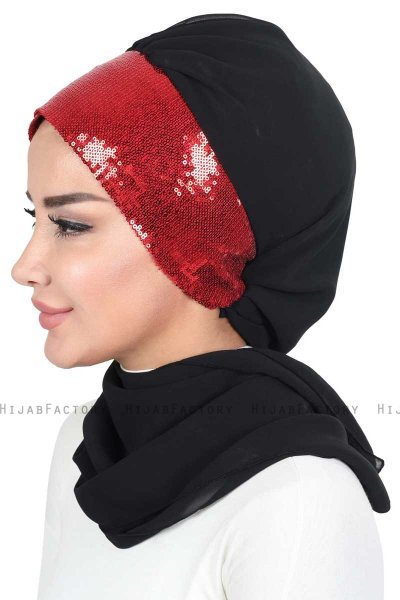 Olga - Zwart & Rood Praktisch Hijab
