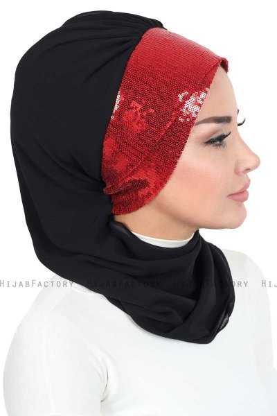 Olga - Zwart & Rood Praktisch Hijab