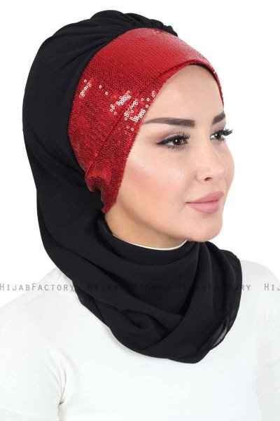 Olga - Zwart & Rood Praktisch Hijab