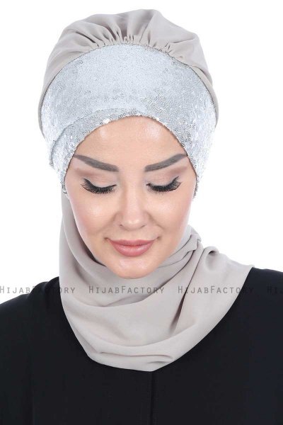 Olga - Taupe & Zilver Praktisch Hijab