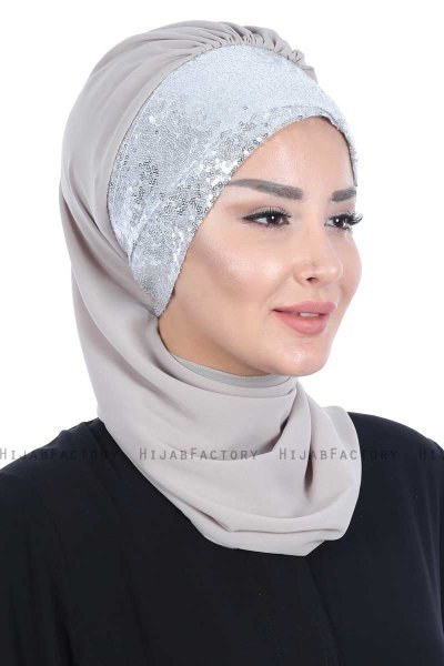 Olga - Taupe & Zilver Praktisch Hijab