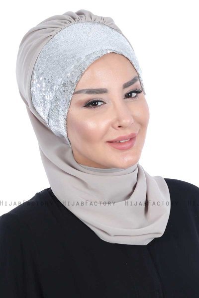Olga - Taupe & Zilver Praktisch Hijab