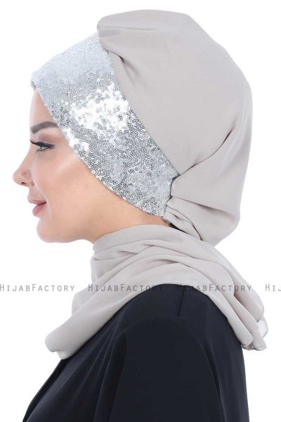 Olga - Taupe & Zilver Praktisch Hijab
