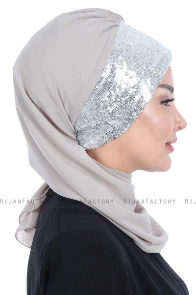 Olga - Taupe & Zilver Praktisch Hijab