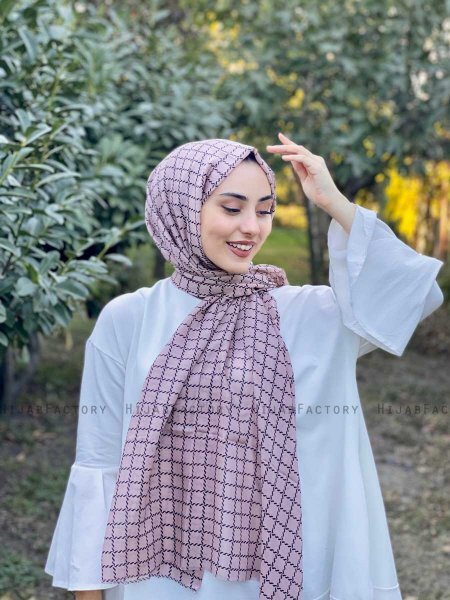 Qiana - Beige Gedessineerde Katoen Hijab