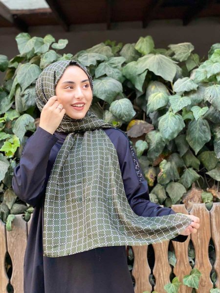 Qiana - Donkergroen Gedessineerde Katoen Hijab