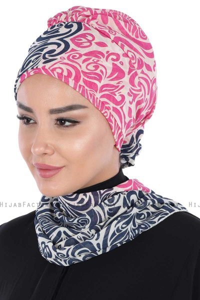 Regina - Marineblauw & Fuchsia Chiffon Instant Turban