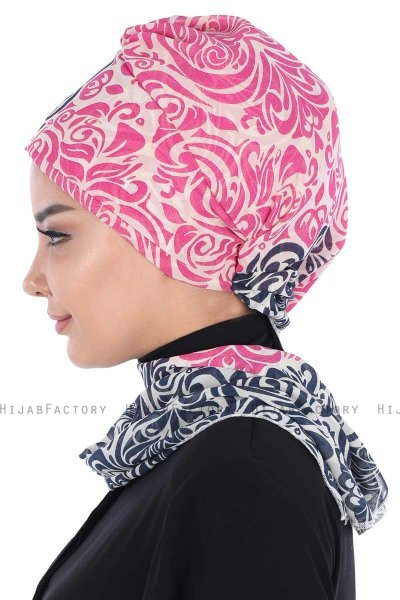 Regina - Marineblauw & Fuchsia Chiffon Instant Turban