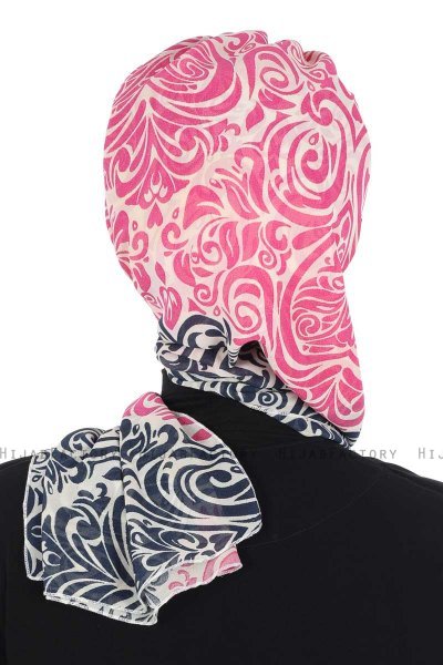 Regina - Marineblauw & Fuchsia Chiffon Instant Turban